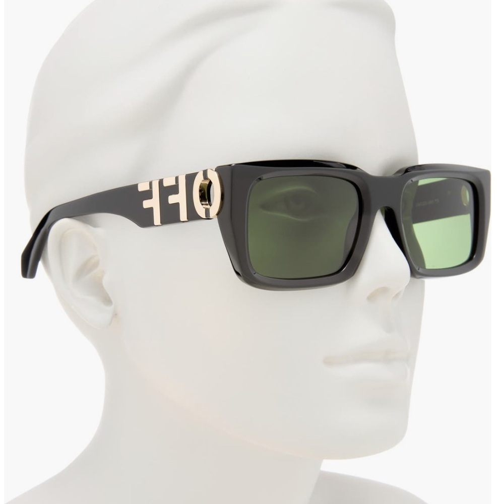 NEW OFF-WHITE Hays 54mm Black Square Sunglasses with Gold Accent